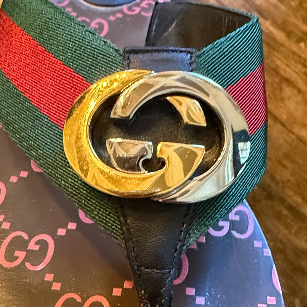 ♥️Authentic Gucci GG  Web thong sandals, Flip Flops, Size 40.5 ♥️ - Picture 9 of 14